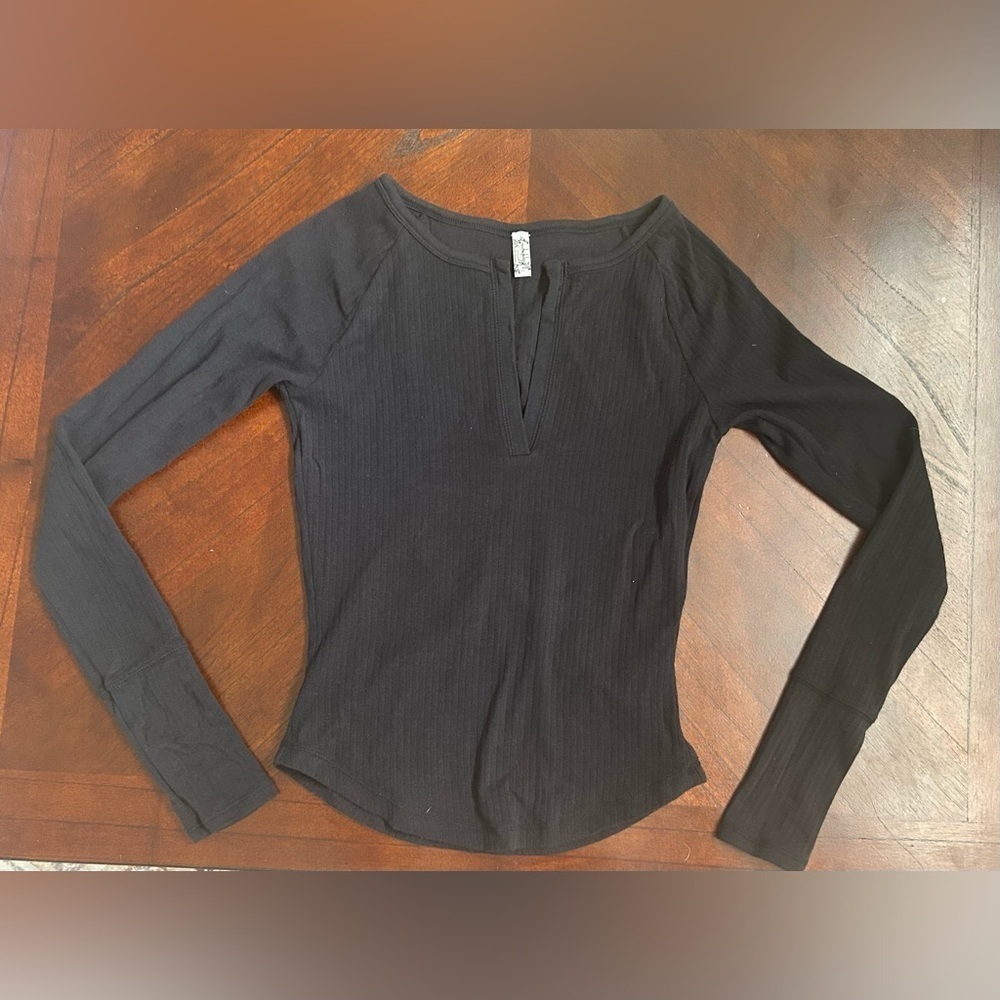 Free People Black Long Sleeve Blouse size S